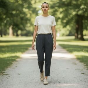 Theory High Rise Cropped Trousers Black Charcoal Pull On Pants Tailored Linen 8